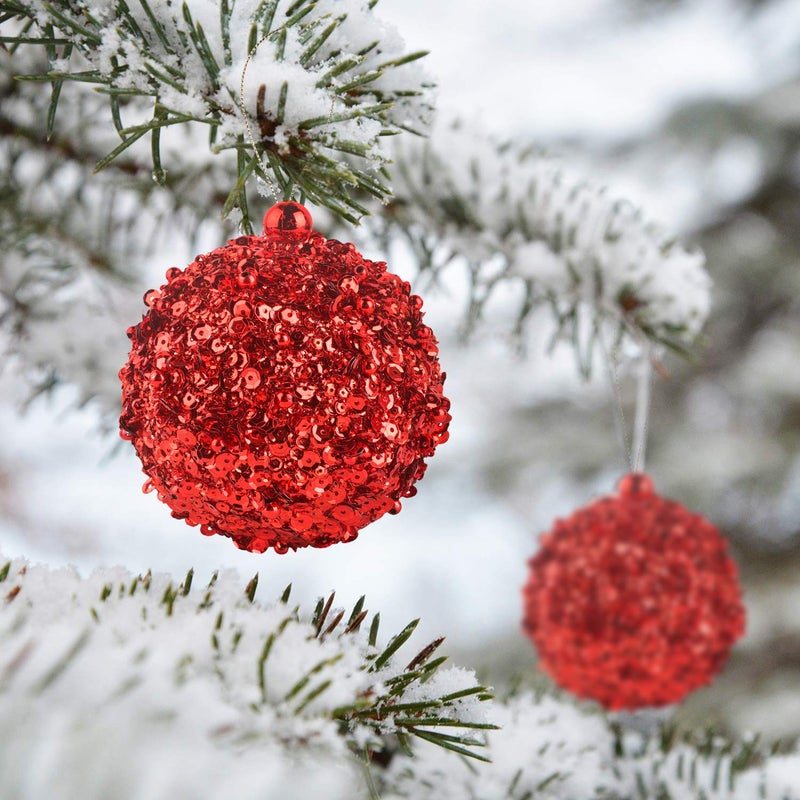 ZHANYIGY 4.25" Shatterproof Christmas Ball Ornaments, 4pc Red Set for Trees and Holiday Decor - Image 4